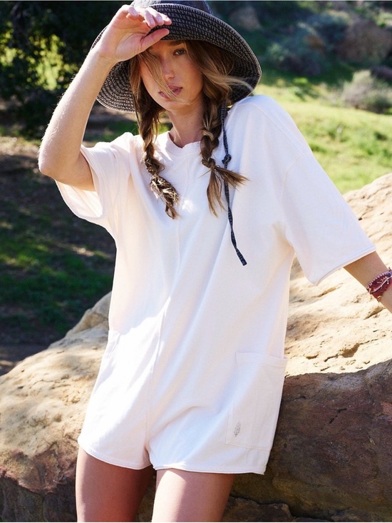 FP Movement by Free People Pants - FP Movement by Free People White Short-Sleeve Romper